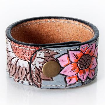American Darling ADBRF189 Hand tooled carved Genuine Leather Bracelet women